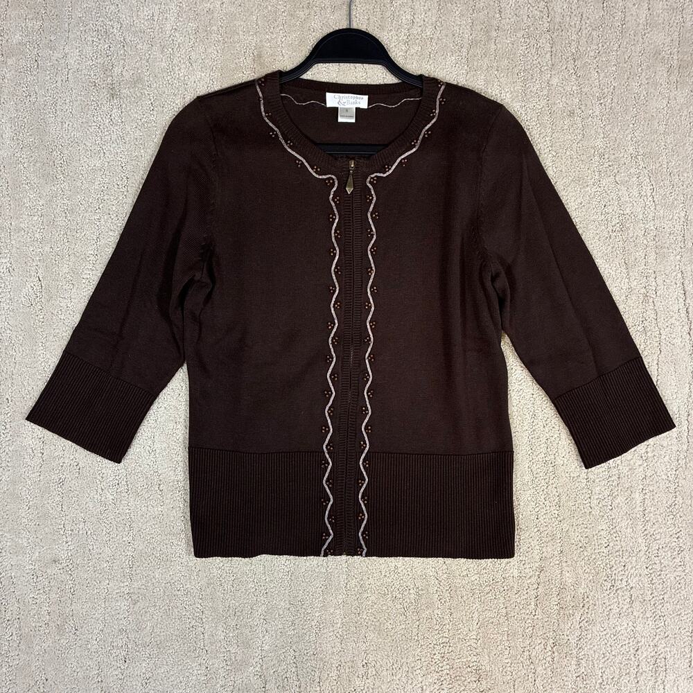 Vintage 90s Y2K Christopher & Banks Women S Beaded Zip Sweater Gilmore Girls